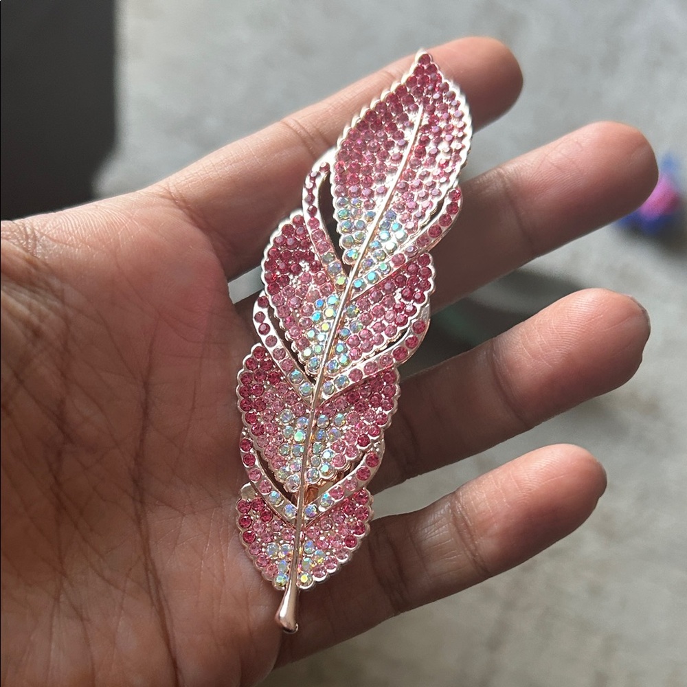 Sparkling Pink Crystal Leaf Hair Clip Barrette - Picture 4 of 4